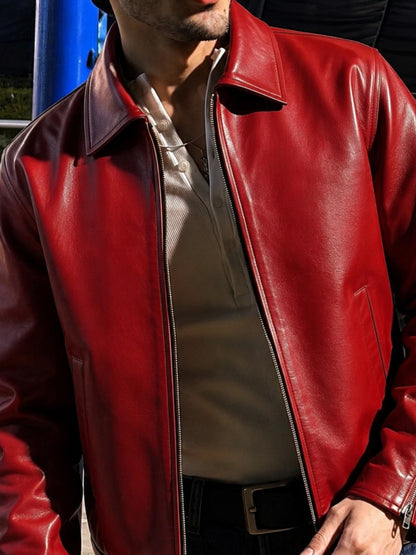 Cherry Red Unisex Leather Jacket