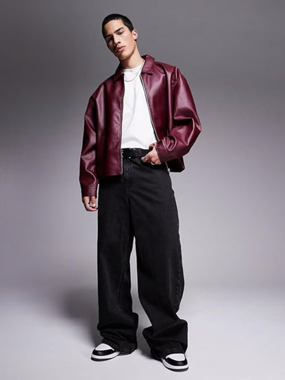 Burgundy Unisex Leather Jacket
